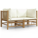 Garden Corner Sofas with Cream White Cushions 2 pcs Bamboo - Front View