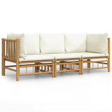 3 Piece Garden Lounge Set with Cream White Cushions  Bamboo - Front View