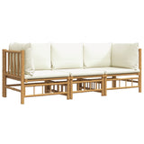 3 Piece Garden Lounge Set with Cream White Cushions  Bamboo - Side View