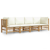 4 Piece Garden Lounge Set with Cream White Cushions  Bamboo - Front View