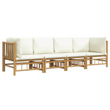 4 Piece Garden Lounge Set with Cream White Cushions  Bamboo - Side View