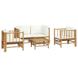 5 Piece Garden Lounge Set with Cream White Cushions Bamboo