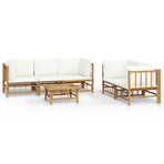 6 Piece Garden Lounge Set with Cream White Cushions Bamboo