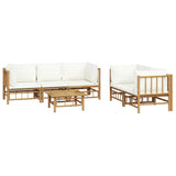 6 Piece Garden Lounge Set with Cream White Cushions Bamboo