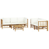 6 Piece Garden Lounge Set with Cream White Cushions  Bamboo - Side View