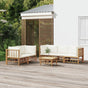 6 Piece Garden Lounge Set with Cream White Cushions Bamboo