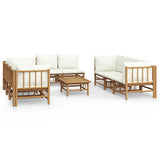 9 Piece Garden Lounge Set with Cream White Cushions Bamboo