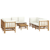 9 Piece Garden Lounge Set with Cream White Cushions Bamboo - Side View