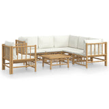 7 Piece Garden Lounge Set with Cream White Cushions  Bamboo - Front View
