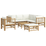 8 Piece Garden Lounge Set with Cream White Cushions Bamboo - Side View