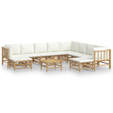 11 Piece Garden Lounge Set with Cream White Cushions  Bamboo - Front View