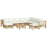 11 Piece Garden Lounge Set with Cream White Cushions  Bamboo - Side View