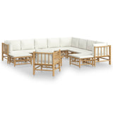 12 Piece Garden Lounge Set with Cream White Cushions Bamboo