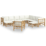 12 Piece Garden Lounge Set with Cream White Cushions  Bamboo - Front View