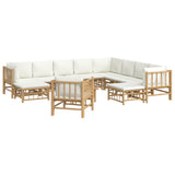 12 Piece Garden Lounge Set with Cream White Cushions  Bamboo - Side View