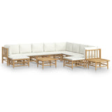 12 Piece Garden Lounge Set with Cream White Cushions  Bamboo - Front View