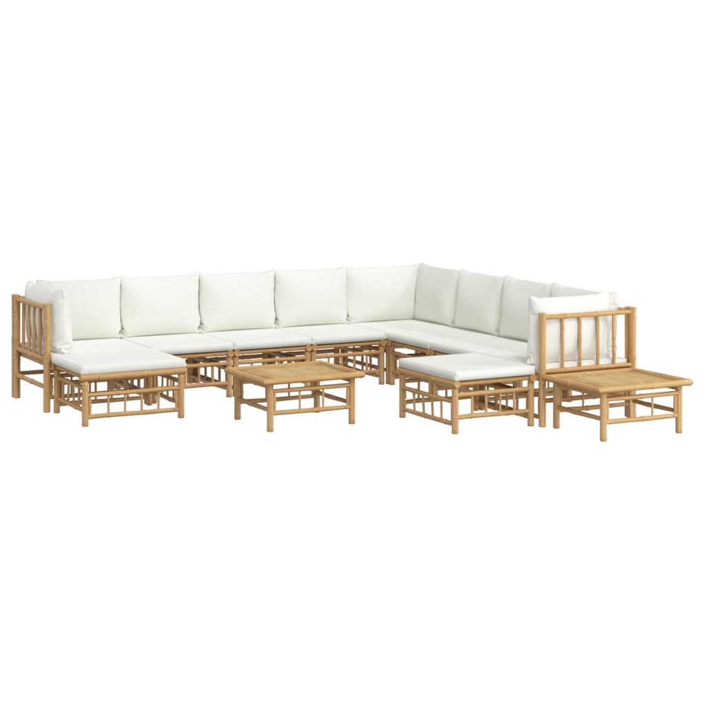 12 Piece Garden Lounge Set with Cream White Cushions Bamboo