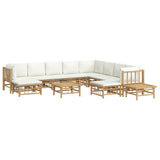 12 Piece Garden Lounge Set with Cream White Cushions Bamboo