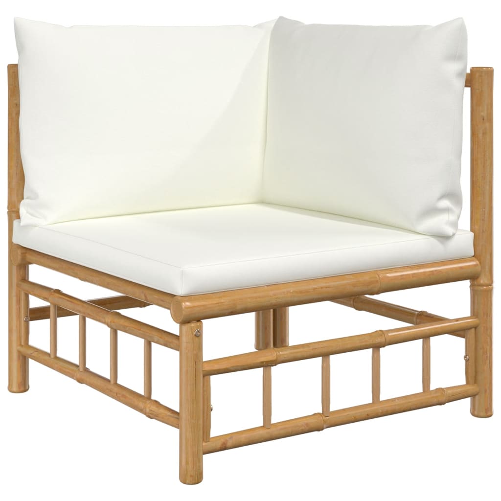 12 Piece Garden Lounge Set with Cream White Cushions Bamboo
