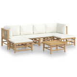 7 Piece Garden Lounge Set with Cream White Cushions  Bamboo - Front View