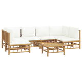 7 Piece Garden Lounge Set with Cream White Cushions  Bamboo - Side View