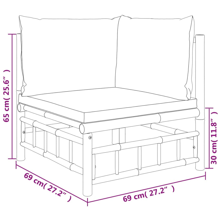 7 Piece Garden Lounge Set with Cream White Cushions Bamboo