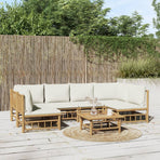 7 Piece Garden Lounge Set with Cream White Cushions Bamboo