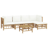 6 Piece Garden Lounge Set with Cream White Cushions Bamboo
