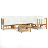 6 Piece Garden Lounge Set with Cream White Cushions Bamboo