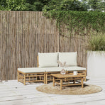 4 Piece Garden Lounge Set with Cream White Cushions Bamboo
