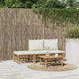 4 Piece Garden Lounge Set with Cream White Cushions Bamboo