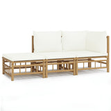 3 Piece Garden Lounge Set with Cream White Cushions  Bamboo - Front View