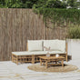 3 Piece Garden Lounge Set with Cream White Cushions Bamboo