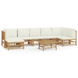 8 Piece Garden Lounge Set with Cream White Cushions Bamboo - Front View