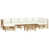 8 Piece Garden Lounge Set with Cream White Cushions Bamboo - Side View