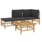 4 Piece Garden Lounge Set with Dark Grey Cushions Bamboo