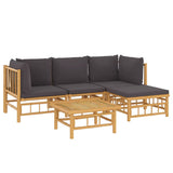 5 Piece Garden Lounge Set with Dark Grey Cushions Bamboo