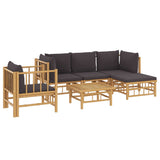 6 Piece Garden Lounge Set with Dark Grey Cushions  Bamboo - Side View