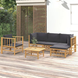 6 Piece Garden Lounge Set with Dark Grey Cushions Bamboo