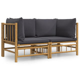 Garden Corner Sofas with Dark Grey Cushions 2 pcs Bamboo - Front View