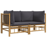 Garden Corner Sofas with Dark Grey Cushions 2 pcs Bamboo - Side View