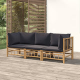 3 Piece Garden Lounge Set with Dark Grey Cushions Bamboo