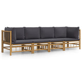 4 Piece Garden Lounge Set with Dark Grey Cushions Bamboo