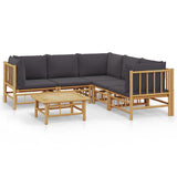 6 Piece Garden Lounge Set with Dark Grey Cushions  Bamboo - Front View