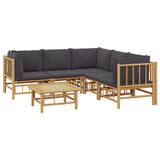6 Piece Garden Lounge Set with Dark Grey Cushions  Bamboo - Side View