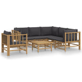 7 Piece Garden Lounge Set with Dark Grey Cushions  Bamboo - Front View