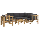 7 Piece Garden Lounge Set with Dark Grey Cushions  Bamboo - Side View