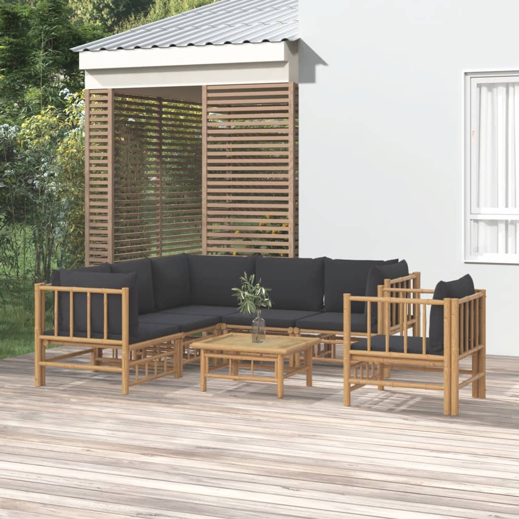 7 Piece Garden Lounge Set with Dark Grey Cushions Bamboo