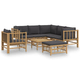 8 Piece Garden Lounge Set with Dark Grey Cushions  Bamboo - Front View