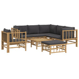 8 Piece Garden Lounge Set with Dark Grey Cushions Bamboo